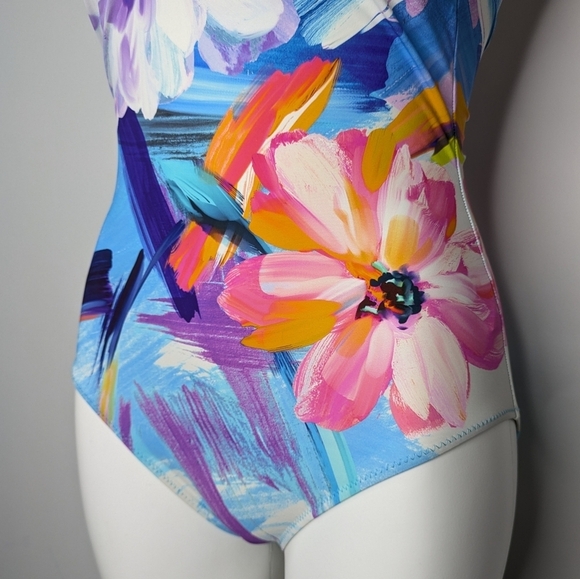 Gottex Blue Pink Colorful Floral Full Coverage One Piece Swimsuit 8 - Picture 3 of 12